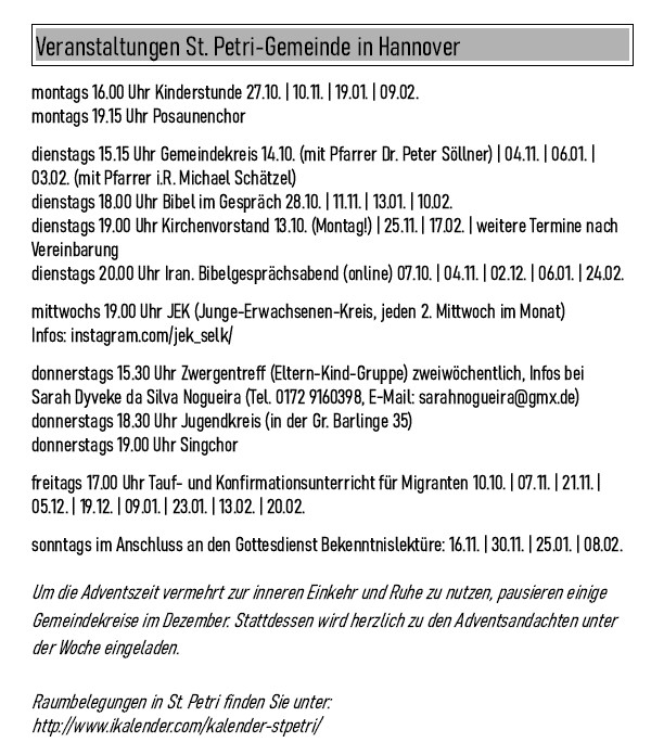 Wöchentliche Veranstaltungen